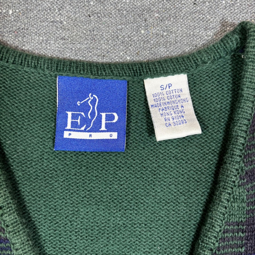 EP Pro Golf Sweater Vest Green Navy Plaid Cotton Knit Button Front Tie Back S - Picture 2 of 6